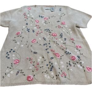 Ladies White‎ Stag Short Sleeve Tunic Sweater Tan Floral Size 18/20W Cottagecore